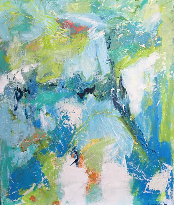 Blue and Green with Orange by Susan von Gries - Abstract Art Original
