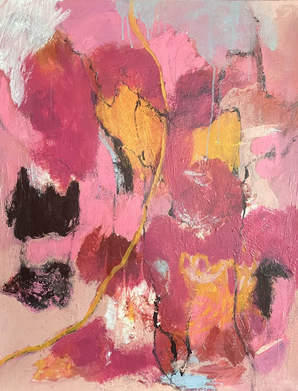 Susan von Gries Pink and Yellow with a Touch of Blue - Abstract Art Original